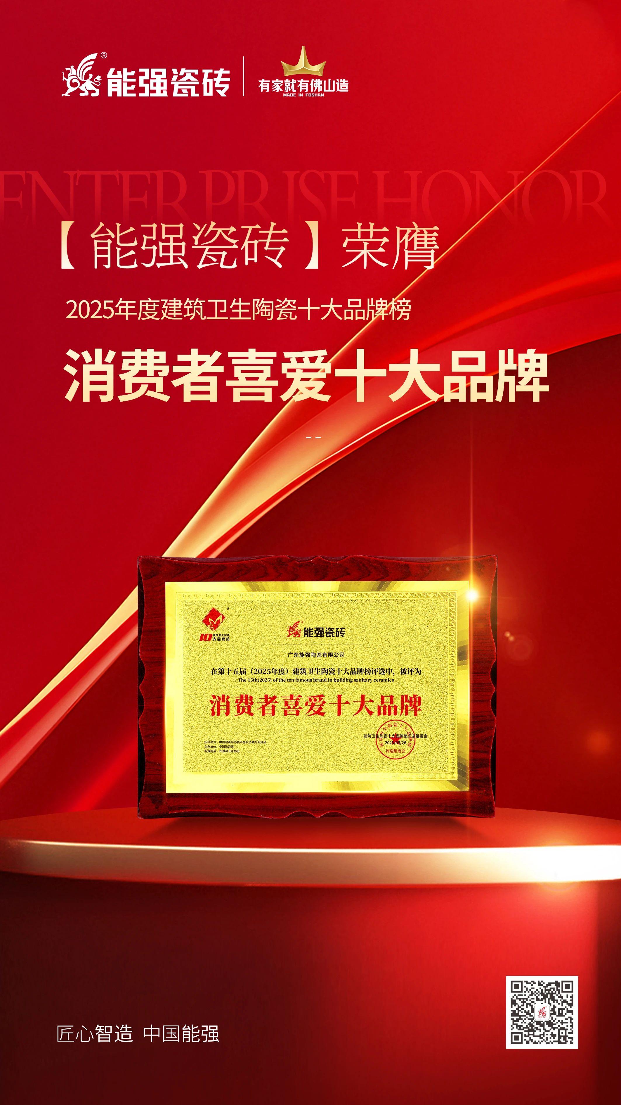 以匠心品質(zhì)鑄就行業(yè)標桿，能強瓷磚榮獲“消費者喜愛十大品牌”！